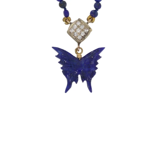 Naszyjnik motyl z diamentami lapis lazuli