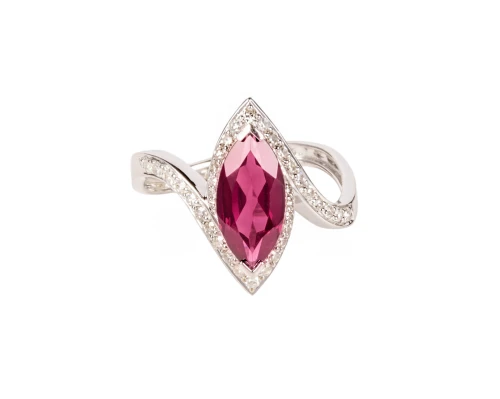 Pierścionek z rodolitem ok. 1,5 ct i diamentami