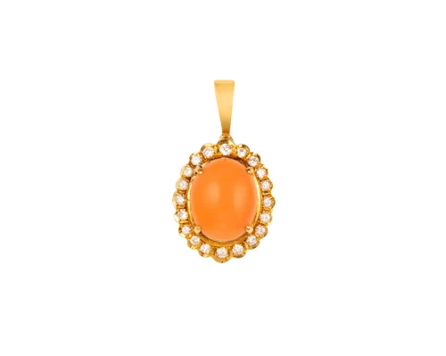 Złota zawieszka z koralem i diamentami ok. 0,25 ct