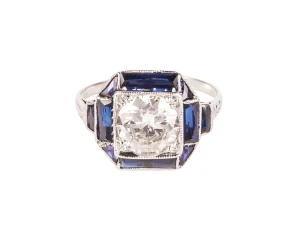 Pierścionek Art Deco z szafirami i brylantem ok. 1,28 ct
