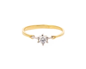 Pierścionek w dwukolorowym złocie z diamentem ok. 0,15 ct