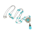 37375 Naszyjnik srebrny z turkusami i rozetami diamentowymi